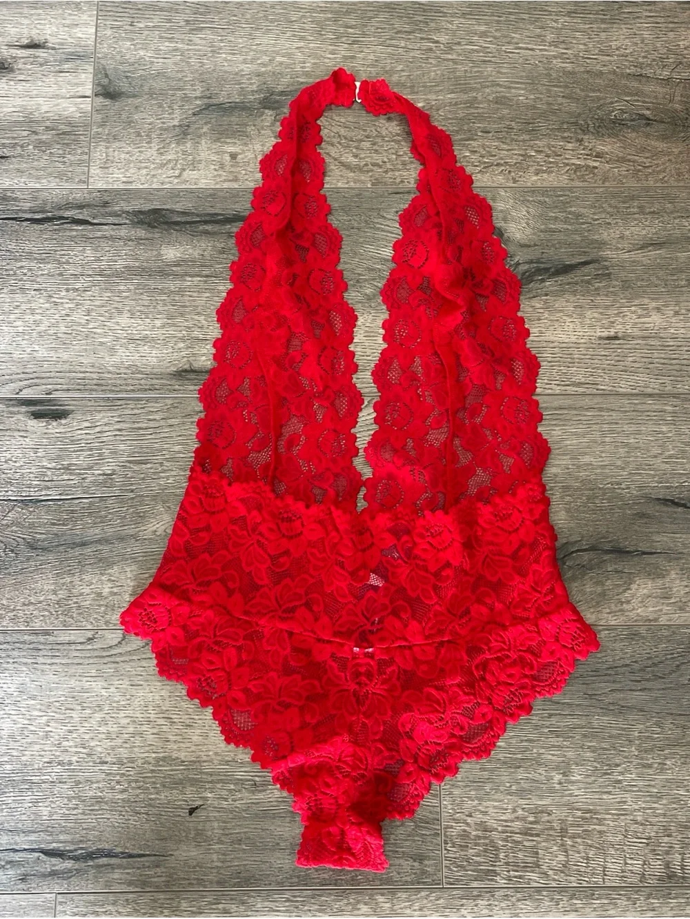 Adore Me Red Floral Lace Halter Teddy - Picture 2 of 6